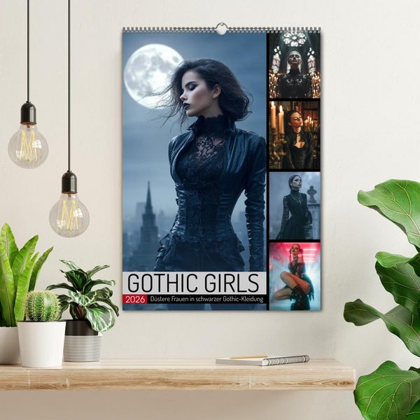 Produktbild: Gothic Girls - d&uuml;stere Frauen in schwarzer Gothic-Kleidung (Wandkalender 2026 DIN A2 hoch), CALVENDO Monatskalender