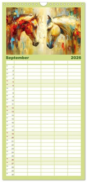 Produktbild: Familienplaner 2026 - Im Glanz der Pferde. Edle Sch&ouml;nheiten in moderner &Ouml;loptik mit 5 Spalten (Wandkalender, 21 x 45 cm) CALVENDO