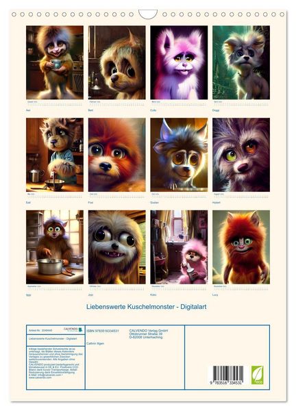 Produktbild: Liebenswerte Kuschelmonster - Digitalart (Wandkalender 2026 DIN A3 hoch), CALVENDO Monatskalender