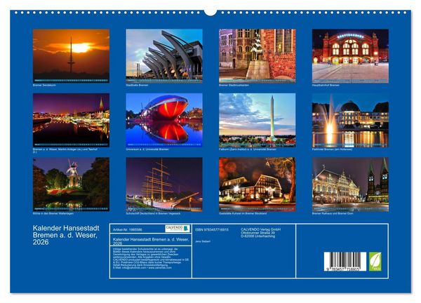 Produktbild: Kalender Hansestadt Bremen a. d. Weser, 2026 (hochwertiger Premium Wandkalender 2026 DIN A2 quer), Kunstdruck in Hochglanz