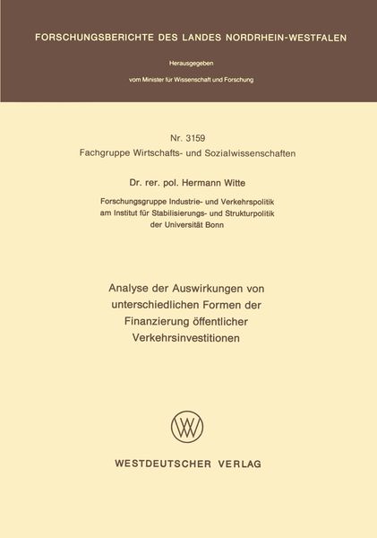 Produktbild: Analyse der Auswirkungen von unterschiedlichen Formen der Finanzierung &ouml;ffentlicher Verkehrsinvestitionen