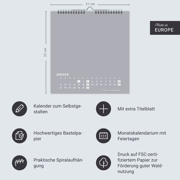 Produktbild: Premium-Bastelkalender silbergrau mittel 2027