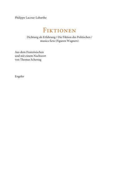 Produktbild: Dichtung als Erfahrung / Die Fiktion des Politischen / musica ficta (Figuren Wagners)