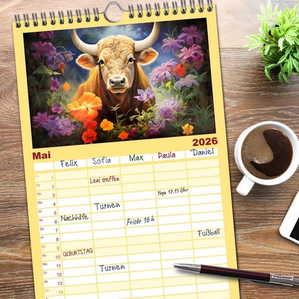 Produktbild: Familienplaner 2026 - Sternzeichen-Kalender - Galaktische Portr&auml;ts mit Datum mit 5 Spalten (Wandkalender, 21 x 45 cm) CALVENDO
