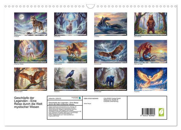 Produktbild: Gesch&ouml;pfe der Legenden - Eine Reise durch die Welt mystischer Wesen (Wandkalender 2027 DIN A3 quer), CALVENDO Monatskalender