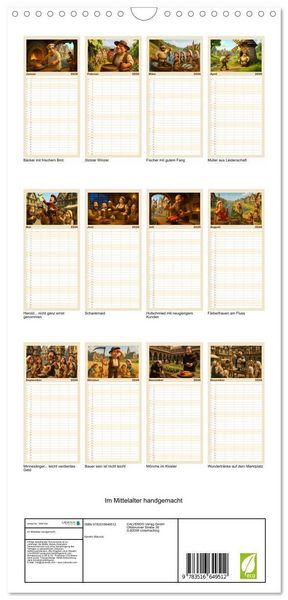 Produktbild: Familienplaner 2026 - Im Mittelalter handgemacht mit 5 Spalten (Wandkalender, 21 x 45 cm) CALVENDO