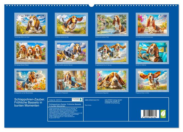 Produktbild: Schlappohren-Zauber. Fr&ouml;hliche Bassets in bunten Momenten (hochwertiger Premium Wandkalender 2026 DIN A2 quer), Kunstdruck in Hochglanz