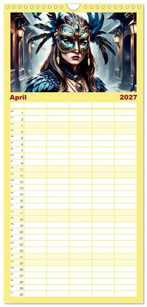 Produktbild: Familienplaner 2027 - Maskerade Deluxe mit 5 Spalten (Wandkalender, 21 x 45 cm) CALVENDO