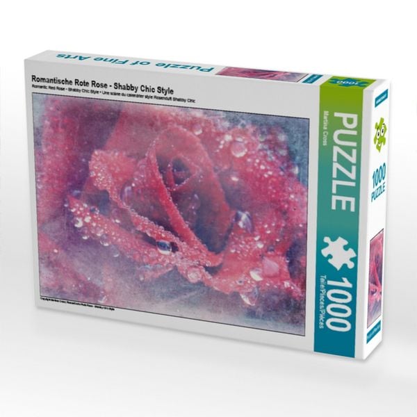 CALVENDO Puzzle Romantische Rote Rose - Shabby Chic Style | 1000 Teile Lege-Größe 64x48cm Foto-Puzzle für glückliche Stunden