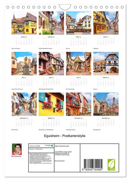 Produktbild: Eguisheim - Postkartenidylle (Wandkalender 2026 DIN A4 hoch), CALVENDO Monatskalender