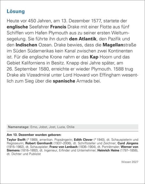 Produktbild: Wissen Tagesabrei&szlig;kalender 2027 - Quizfragen aus Geschichte, Politik, Kultur, Technik und Sport