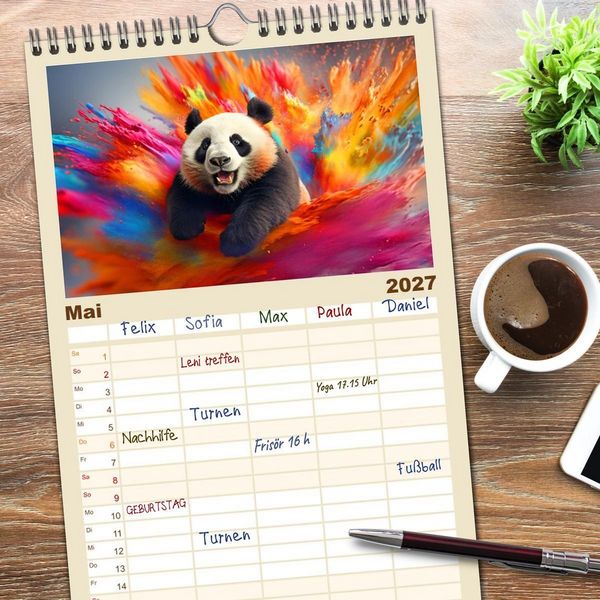 Produktbild: Familienplaner 2027 - Farbsplash in der Tierwelt mit 5 Spalten (Wandkalender, 21 x 45 cm) CALVENDO