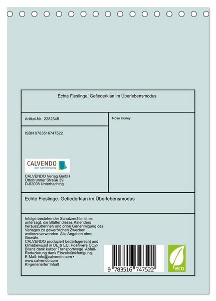 Produktbild: Echte Fieslinge. Gefiederklan im &Uuml;berlebensmodus (Tischkalender 2026 DIN A5 hoch), CALVENDO Monatskalender