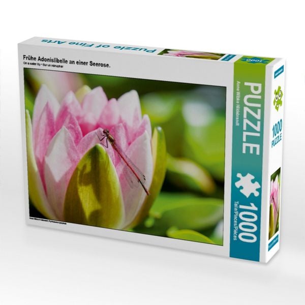 Produktbild: CALVENDO Puzzle Fr&uuml;he Adonislibelle an einer Seerose. | 1000 Teile Lege-Gr&ouml;&szlig;e 64x48cm Foto-Puzzle f&uuml;r gl&uuml;ckliche Stunden