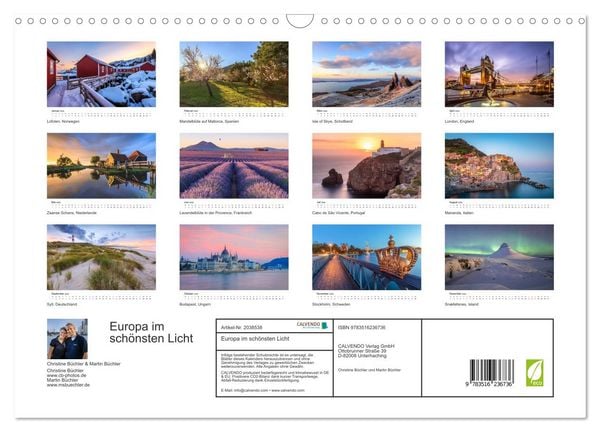 Produktbild: Europa im sch&ouml;nsten Licht (Wandkalender 2026 DIN A3 quer), CALVENDO Monatskalender