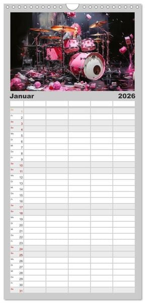 Produktbild: Familienplaner 2026 - Schlagzeug ewige Liebe live mit 5 Spalten (Wandkalender, 21 x 45 cm) CALVENDO