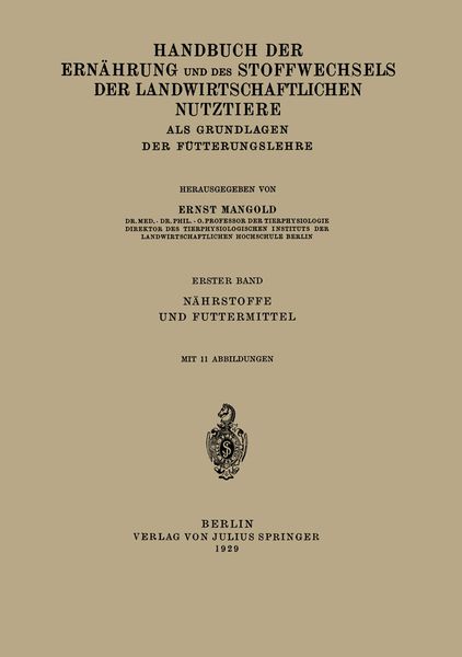 Produktbild: Handbuch der Ern&auml;hrung und des Stoffwechsels der Landwirtschaftlichen Nutztiere als Grundlagen der F&uuml;tterungslehre