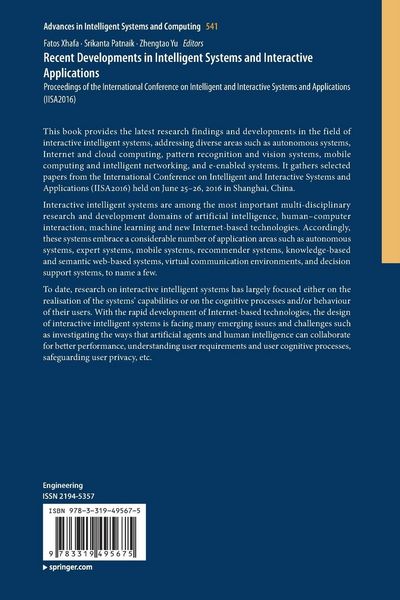 Produktbild: Recent Developments in Intelligent Systems and Interactive Applications
