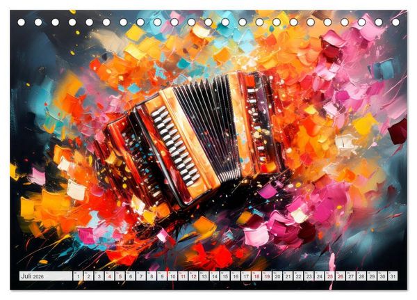 Produktbild: MUSIKINSTRUMENTE Moderne dekorative Inszenierung (Tischkalender 2026 DIN A5 quer), CALVENDO Monatskalender