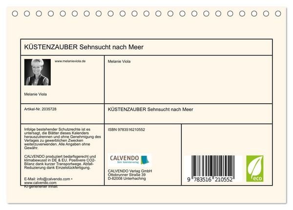 Produktbild: K&Uuml;STENZAUBER Sehnsucht nach Meer (Tischkalender 2026 DIN A5 quer), CALVENDO Monatskalender