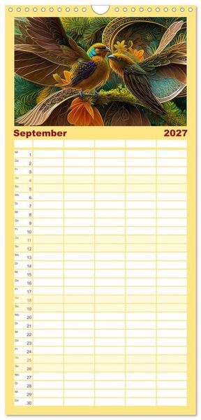 Produktbild: Familienplaner 2027 - Zauberhafte Paradiesv&ouml;gel mit 5 Spalten (Wandkalender, 21 x 45 cm) CALVENDO