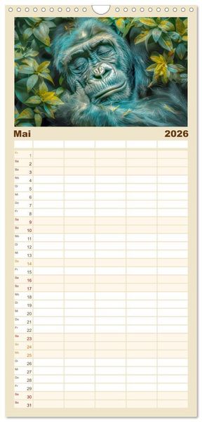 Produktbild: Familienplaner 2026 - Tierische Tr&auml;umer - Sanft ruhend mit 5 Spalten (Wandkalender, 21 x 45 cm) CALVENDO