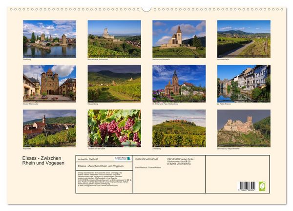 Produktbild: Elsass - Zwischen Rhein und Vogesen (Wandkalender 2026 DIN A2 quer), CALVENDO Monatskalender