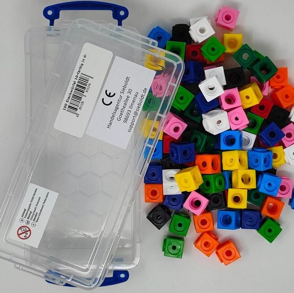 Produktbild: 100 Steckw&uuml;rfel 10-farbig 1,7cm in der Box