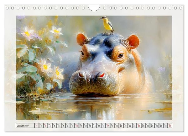 Produktbild: Zwergflusspferde. Kleine Hippos im Sumpfgebiet (Wandkalender 2027 DIN A4 quer), CALVENDO Monatskalender