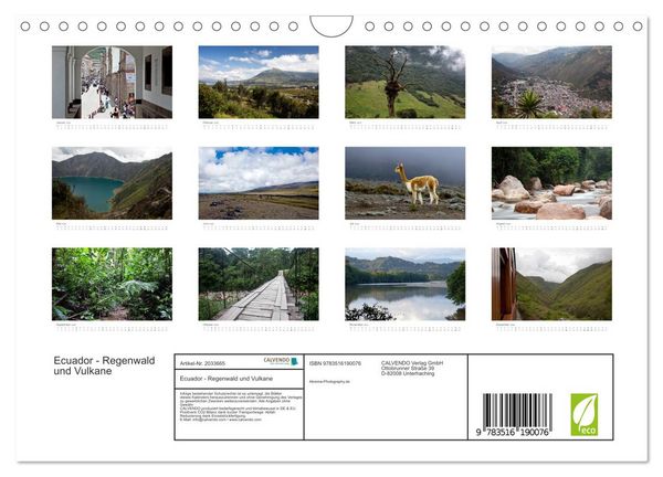 Produktbild: Ecuador - Regenwald und Vulkane (Wandkalender 2026 DIN A4 quer), CALVENDO Monatskalender