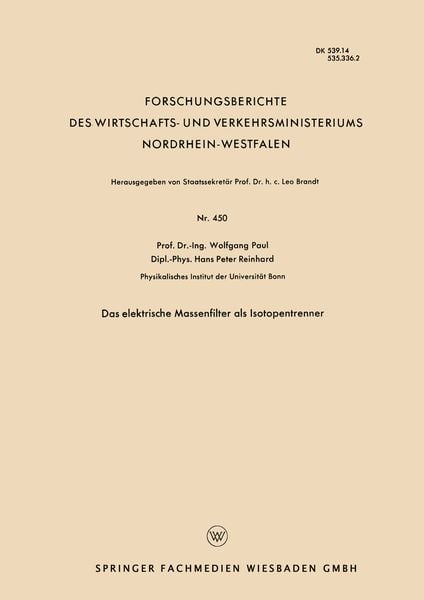 Produktbild: Das elektrische Massenfilter als Isotopentrenner