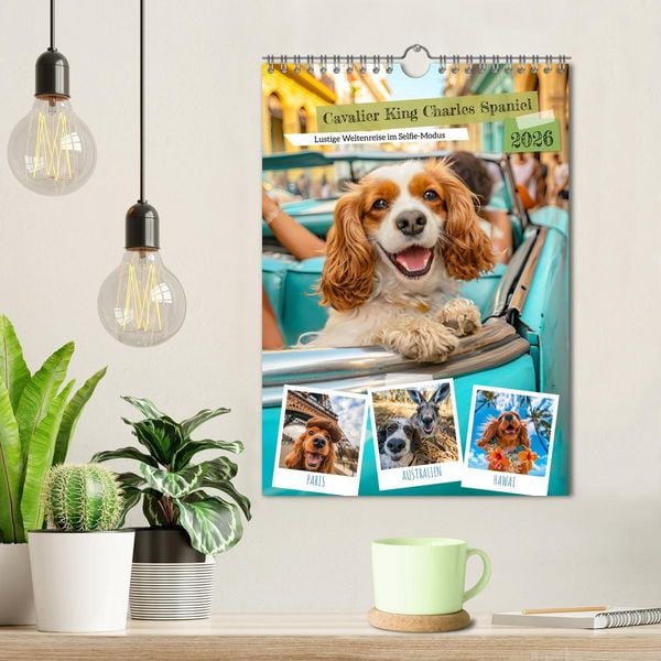 Produktbild: Cavalier King Charles Spaniel - Lustige Weltenreise im Selfie-Modus (Wandkalender 2026 DIN A4 hoch), CALVENDO Monatskalender