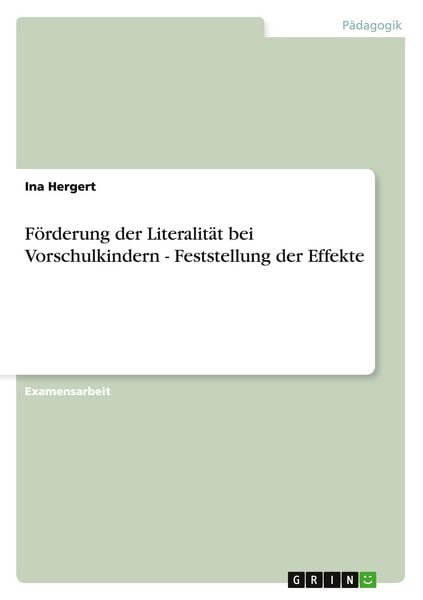 Produktbild: F&ouml;rderung der Literalit&auml;t bei Vorschulkindern - Feststellung der Effekte