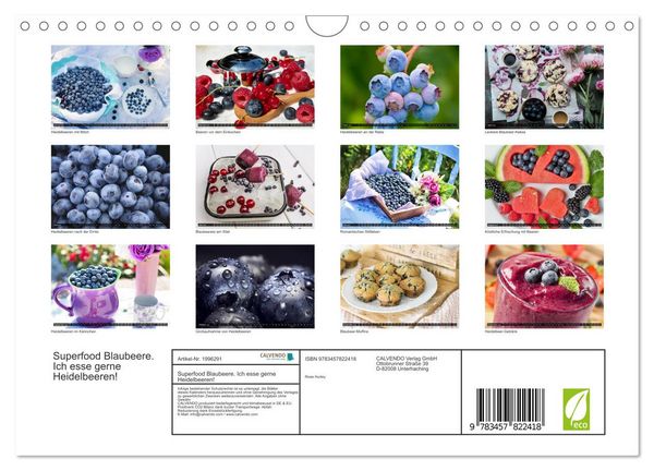 Produktbild: Superfood Blaubeere. Ich esse gerne Heidelbeeren! (Wandkalender 2026 DIN A4 quer), CALVENDO Monatskalender