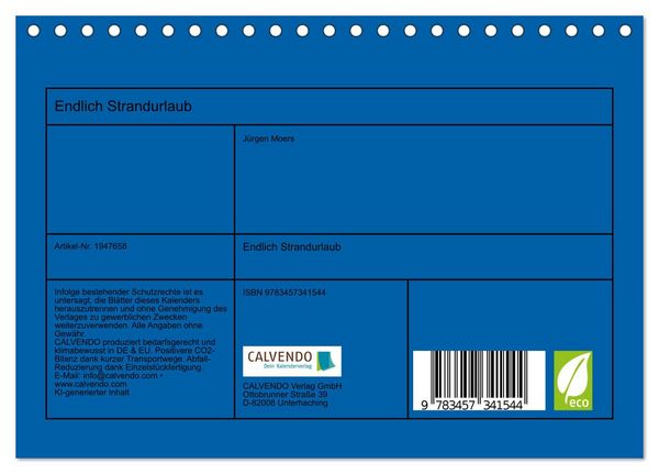 Produktbild: Endlich Strandurlaub (Tischkalender 2026 DIN A5 quer), CALVENDO Monatskalender