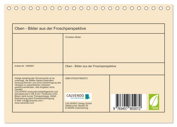 Produktbild: Oben - Bilder aus der Froschperspektive (Tischkalender 2026 DIN A5 quer), CALVENDO Monatskalender