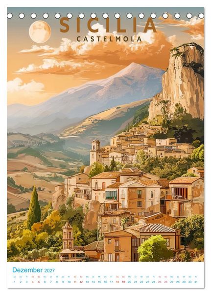 Produktbild: Sizilien - Old School Poster Style (Tischkalender 2027 DIN A5 hoch), CALVENDO Monatskalender