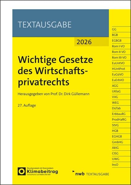 Produktbild: Wichtige Gesetze des Wirtschaftsprivatrechts