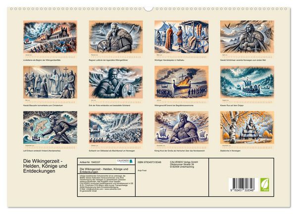 Produktbild: Die Wikingerzeit - Helden, K&ouml;nige und Entdeckungen (hochwertiger Premium Wandkalender 2026 DIN A2 quer), Kunstdruck in Hochglanz