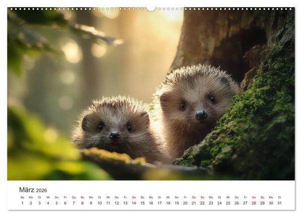 Produktbild: Rund, stachlig, munter - Ein Jahr mit Igeln (hochwertiger Premium Wandkalender 2026 DIN A2 quer), Kunstdruck in Hochglanz