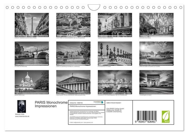 Produktbild: PARIS Monochrome Impressionen (Wandkalender 2026 DIN A4 quer), CALVENDO Monatskalender
