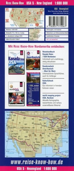 Produktbild: Reise Know-How Landkarte USA 05, Neuengland (1:600.000) : Connecticut, Maine, Massachusetts, New Hampshire, Rhode Island, Vermont