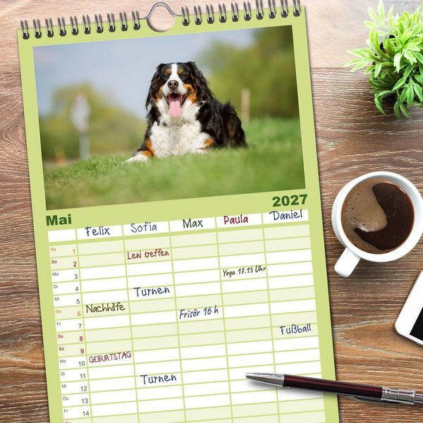 Produktbild: Familienplaner 2027 - Berner Sennenhunde mit 5 Spalten (Wandkalender, 21 x 45 cm) CALVENDO