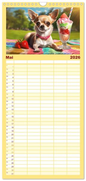 Produktbild: Familienplaner 2026 - Chillige Chihuahuas - Entspannte Fellnasen genie&szlig;en das Leben mit 5 Spalten (Wandkalender, 21 x 45 cm) CALVENDO