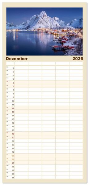 Produktbild: Familienplaner 2026 - Farben der Lofoten - Jahreszeiten jenseits des Polarkreises mit 5 Spalten (Wandkalender, 21 x 45 cm) CALVENDO