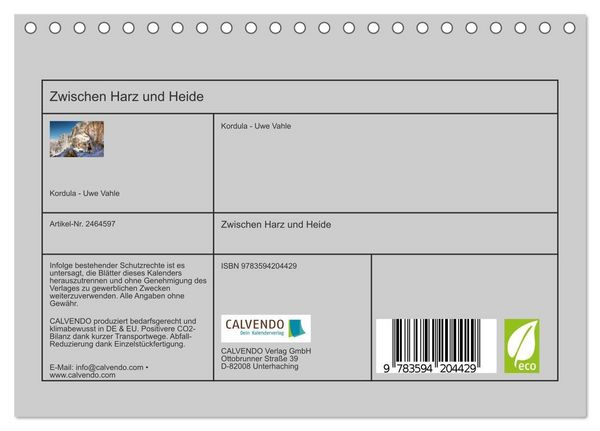 Produktbild: Zwischen Harz und Heide (Tischkalender 2027 DIN A5 quer), CALVENDO Monatskalender
