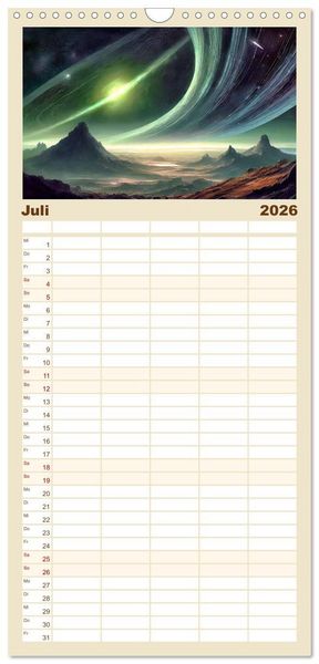 Produktbild: Familienplaner 2026 - Der Zauber fremder Welten mit 5 Spalten (Wandkalender, 21 x 45 cm) CALVENDO