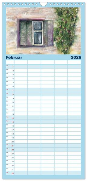 Produktbild: Familienplaner 2026 - Malerische Dorfansichten in Aquarell mit 5 Spalten (Wandkalender, 21 x 45 cm) CALVENDO