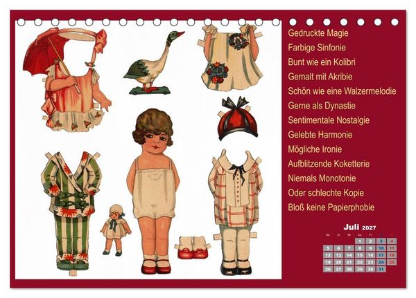 Produktbild: Papierpuppenpoesie (Tischkalender 2027 DIN A5 quer), CALVENDO Monatskalender