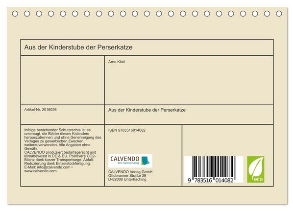 Produktbild: Aus der Kinderstube der Perserkatze (Tischkalender 2026 DIN A5 quer), CALVENDO Monatskalender